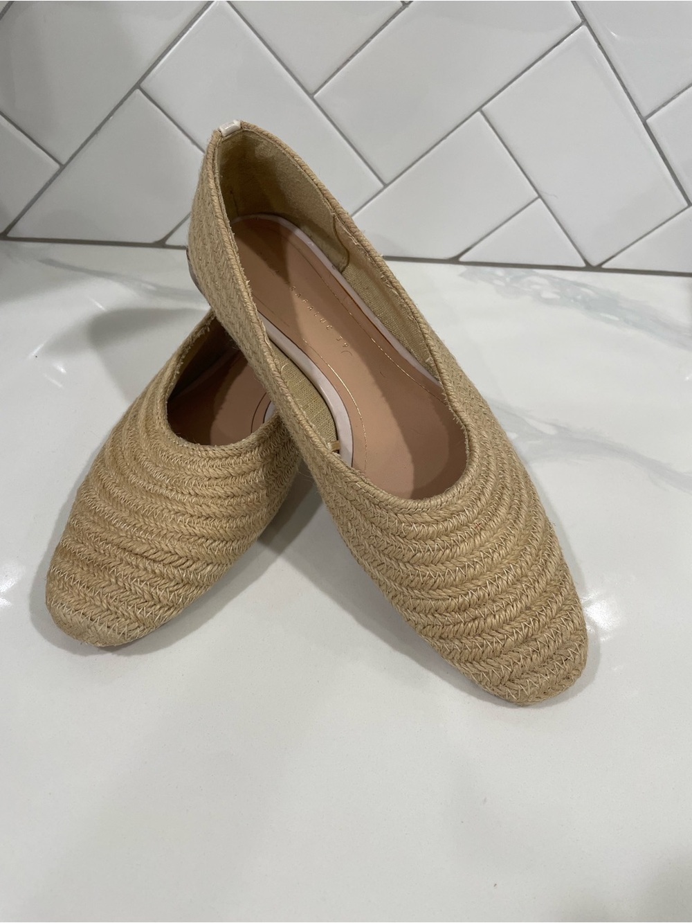 Zara Trafaluc Neutral Woven Raffia Ballet Flats - Size 39 U.S. 8-8.5